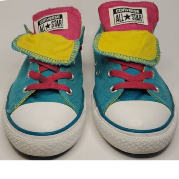 EUC CTAS Converse Double Tongue Mediterranean Blue/Pink 645147F (Jr. 6) KICKS - Picture 1 of 8